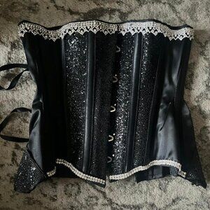 Black and Rhinstone Sparkly Underbust Corset - 22" Waist